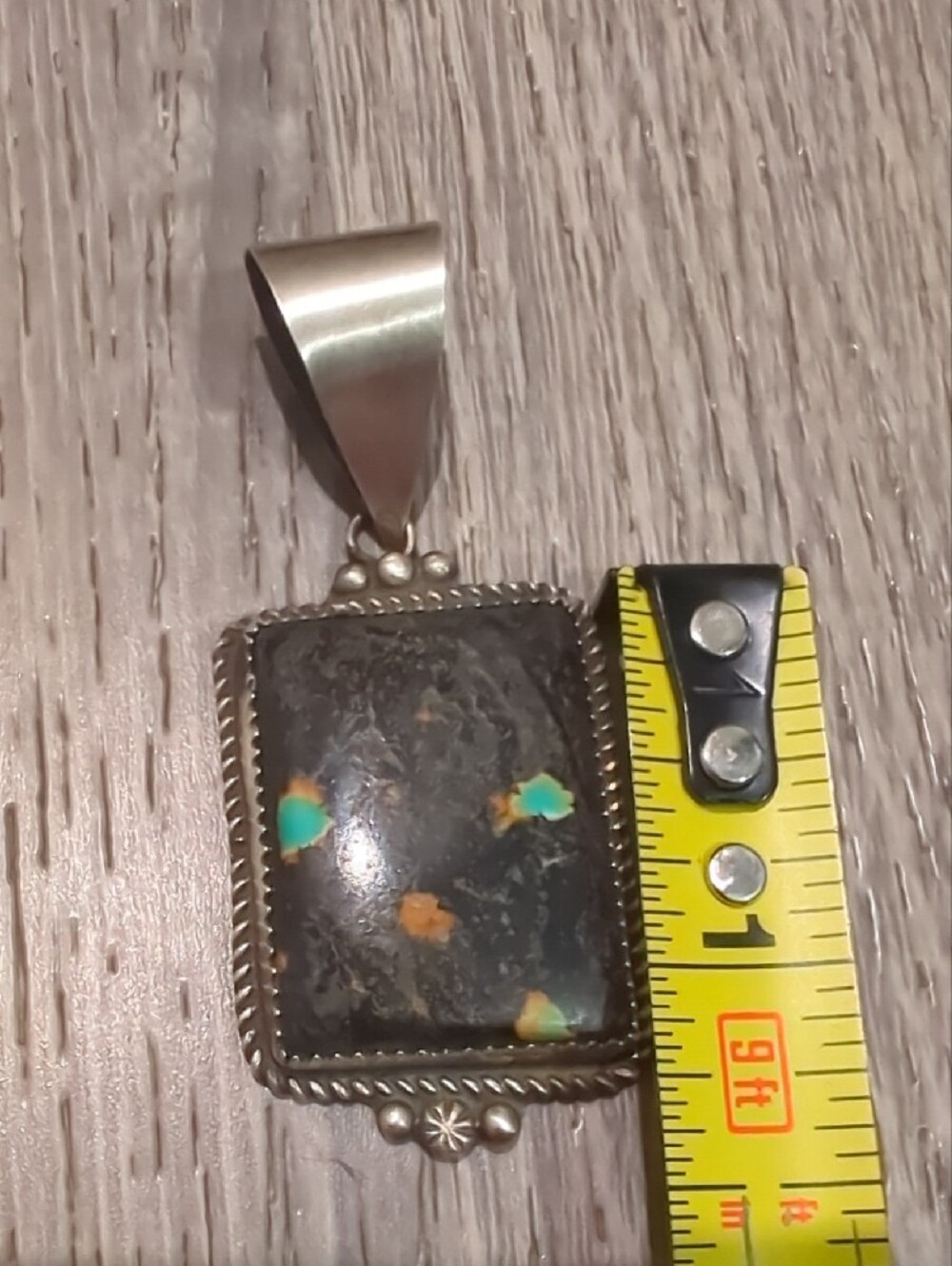 Navajo Blackjack Turquoise Sterling Silver Pendant - Picture 8 of 10